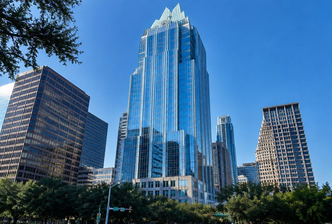 Exterior of a professional office building on Congress Avenue in downtown Austin, Texas, home of Pinnacle Capital Partners LLC.
