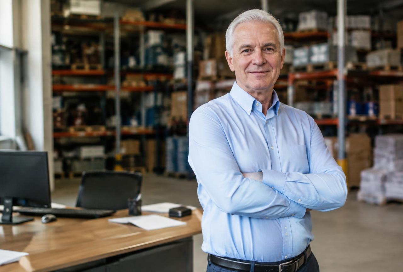 Business owner standing in the operations area of the company he sold through an acquisition process.